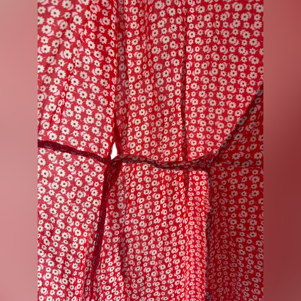 Aerie Red and White‎ Ditsy Floral Wrap Mini Dress - Picture 6 of 11